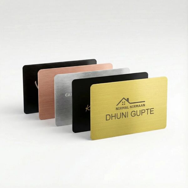 1Card VIP metal NFC business cards in steel, gold, copper and black finishes