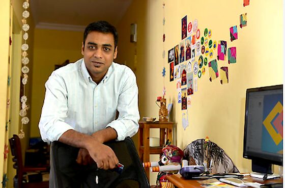 Raghvendra Saboo, founder of Yuvera Solutions, at his studio desk